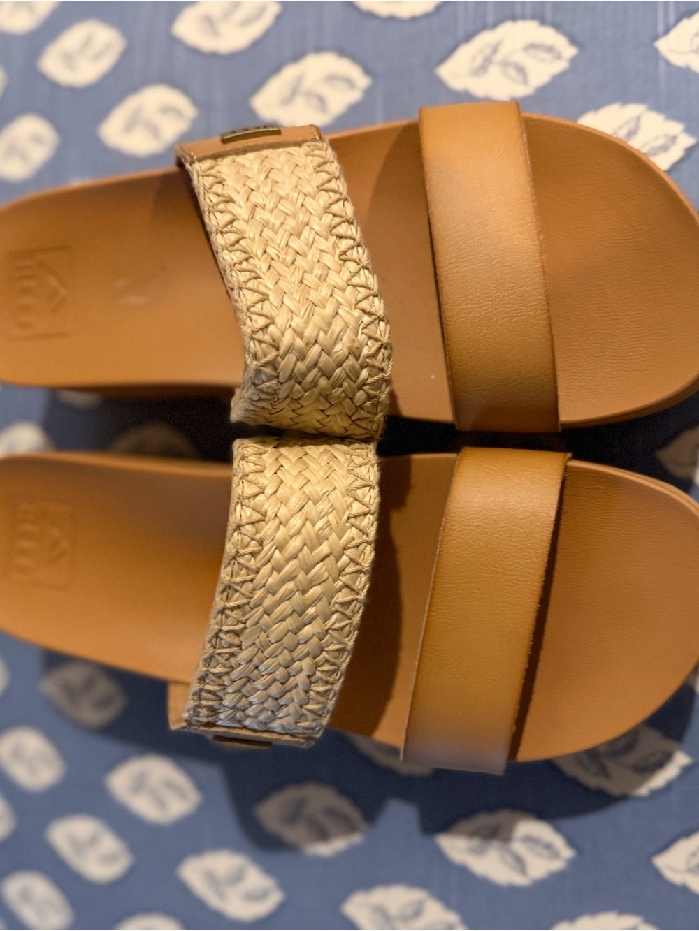 Reef Cushion vista higher platform Women’s Tan Slide Sandals with Woven Strap